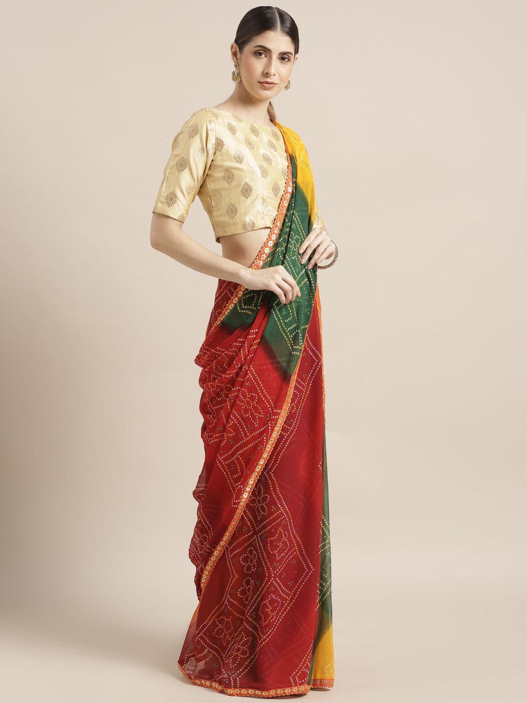 mitera multicoloured poly georgette printed bandhani saree