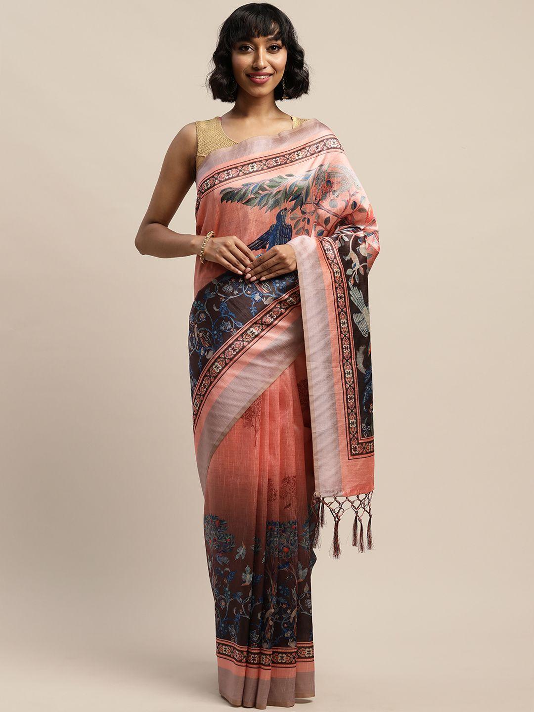 mitera multicoloured poly silk printed tussar saree