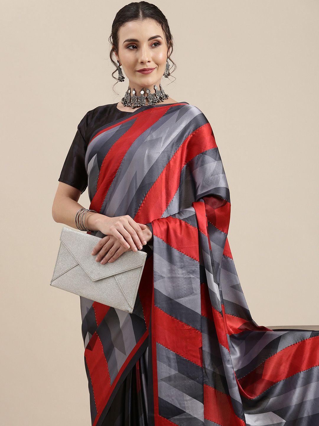 mitera multicoloured printed satin saree