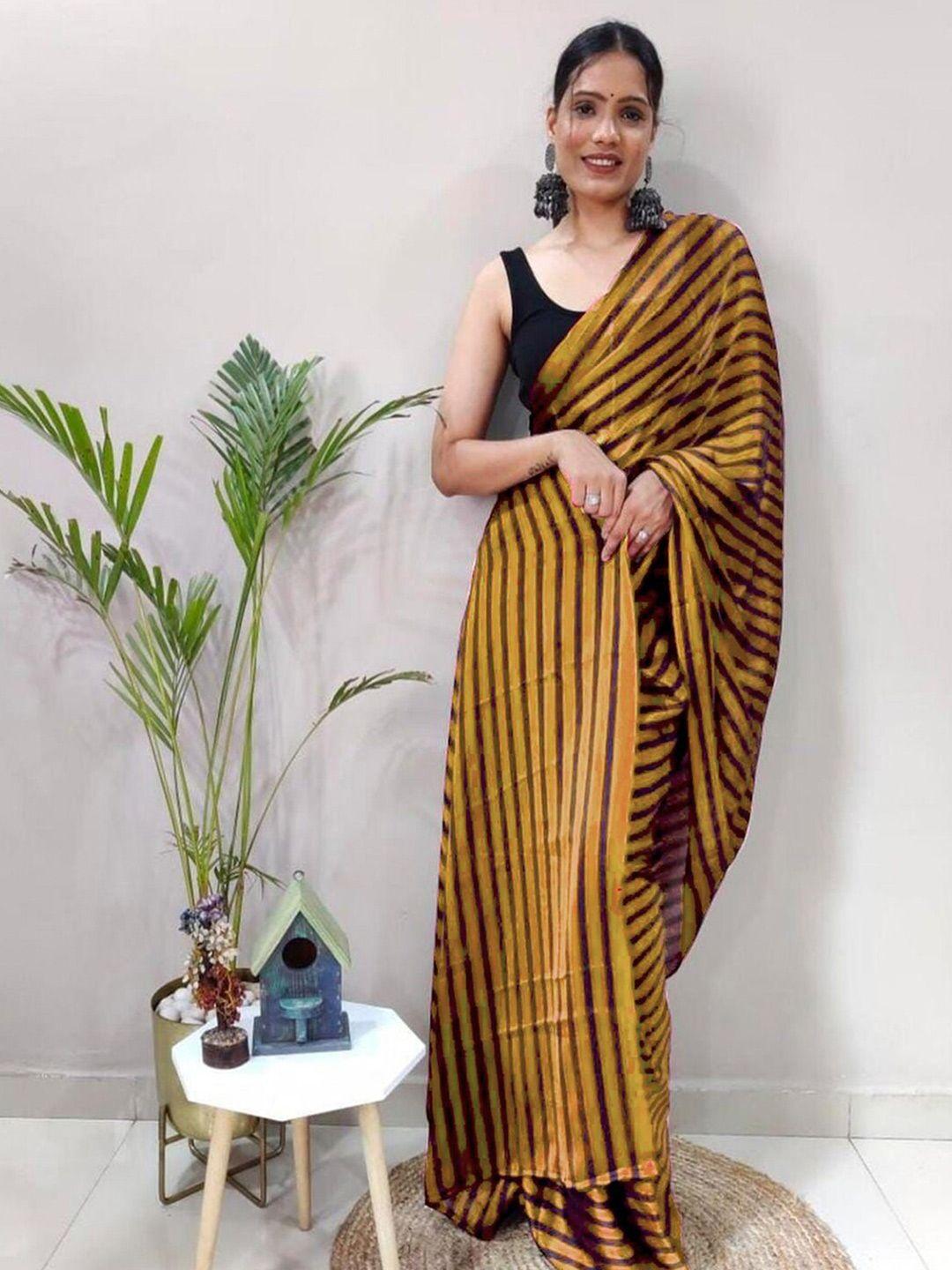 mitera mustard & black striped poly georgette saree