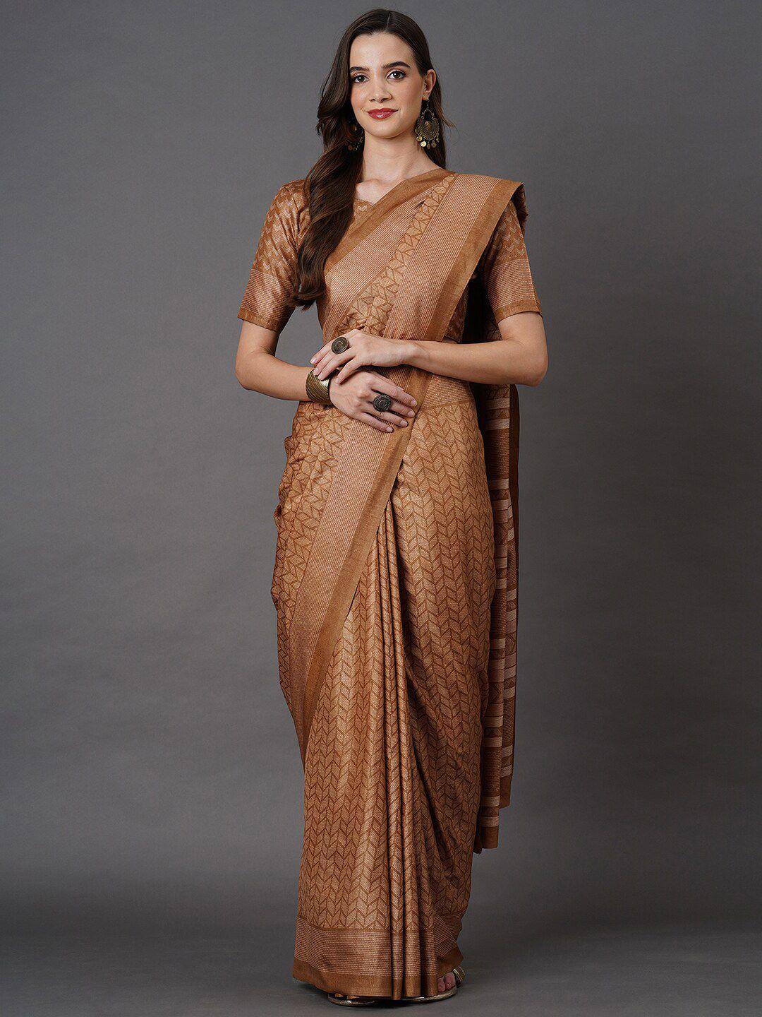 mitera mustard & cream-coloured art silk saree