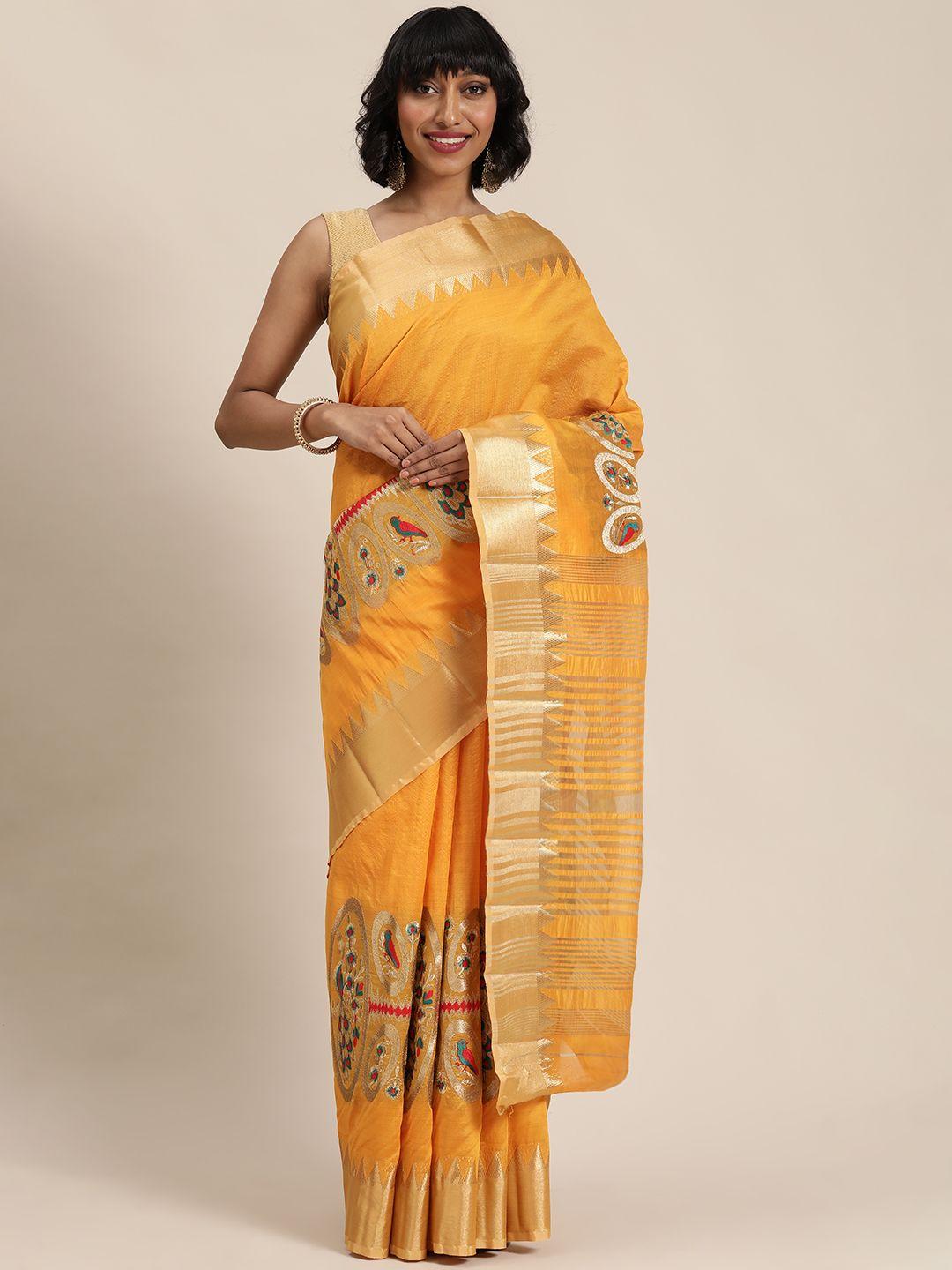 mitera mustard & golden embroidered saree