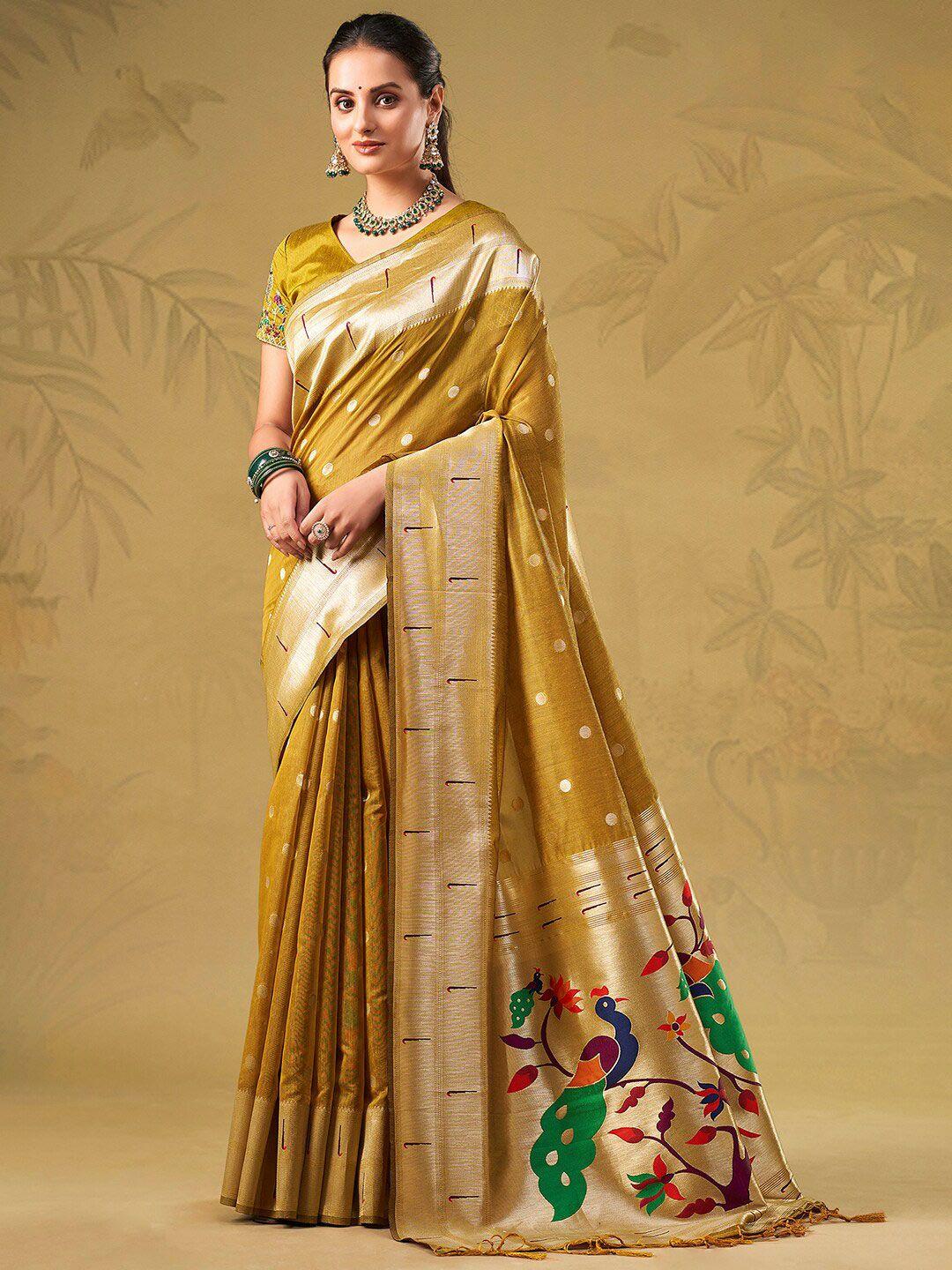 mitera mustard & green ethnic motifs woven design zari kanjeevaram saree