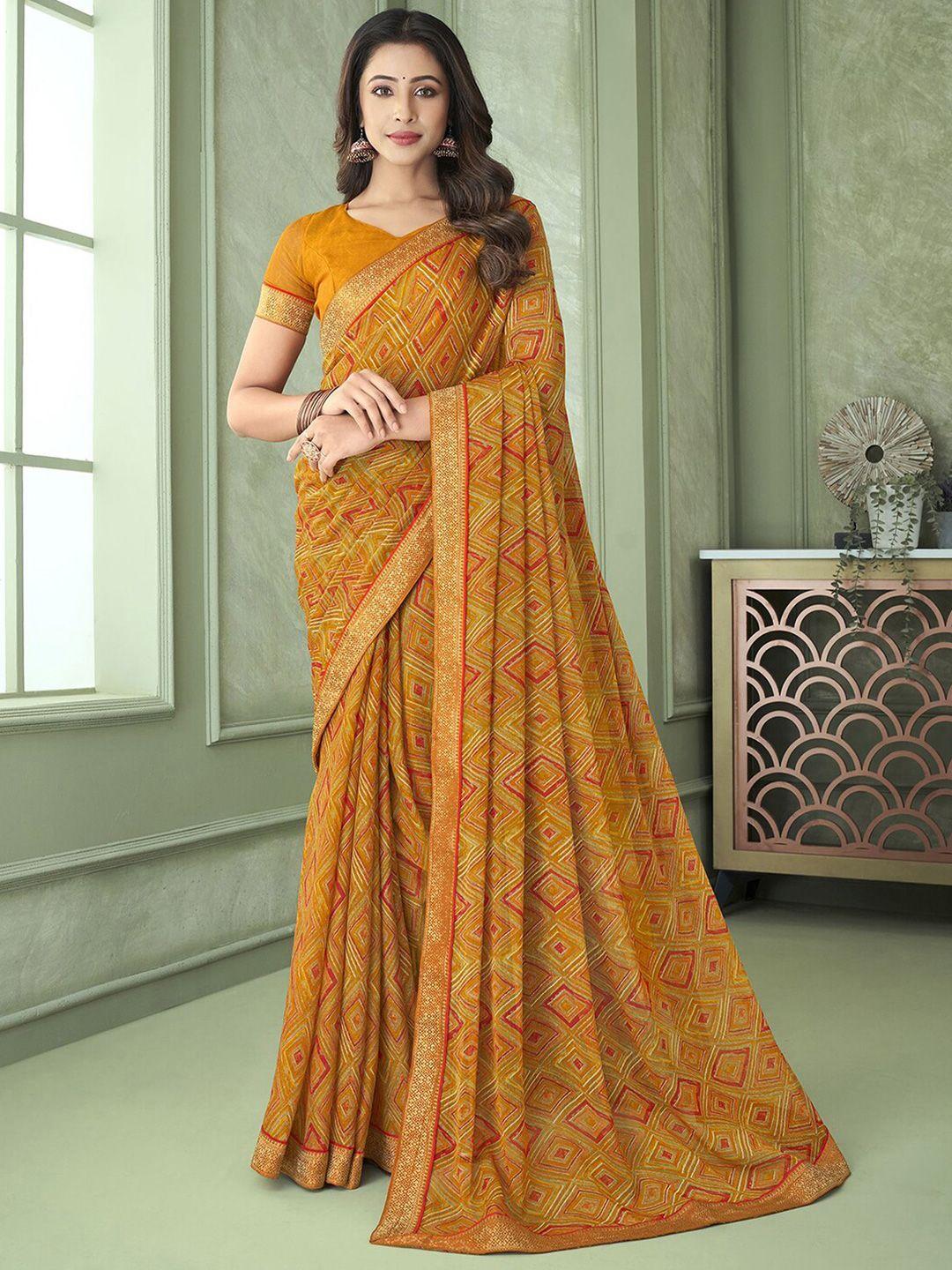 mitera mustard & red poly chiffon saree