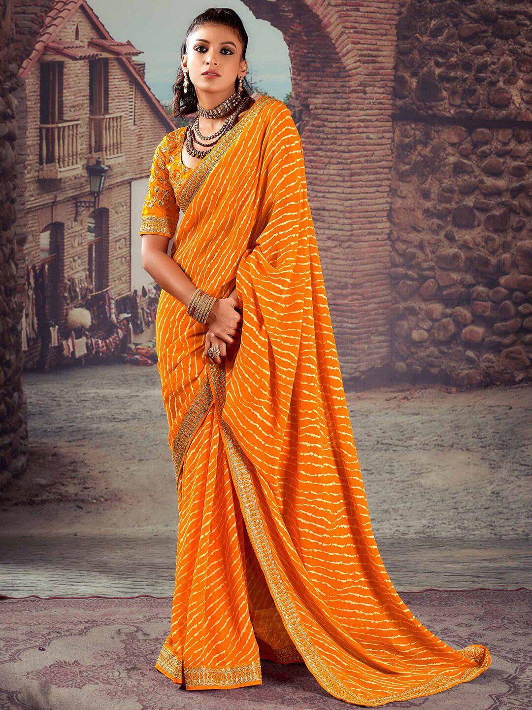 mitera mustard leheriya sequinned pure georgette designer leheriya saree