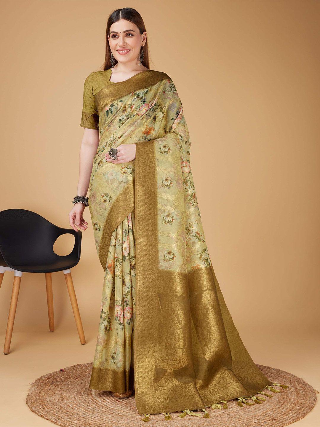 mitera mustard silk cotton designer banarasi saree