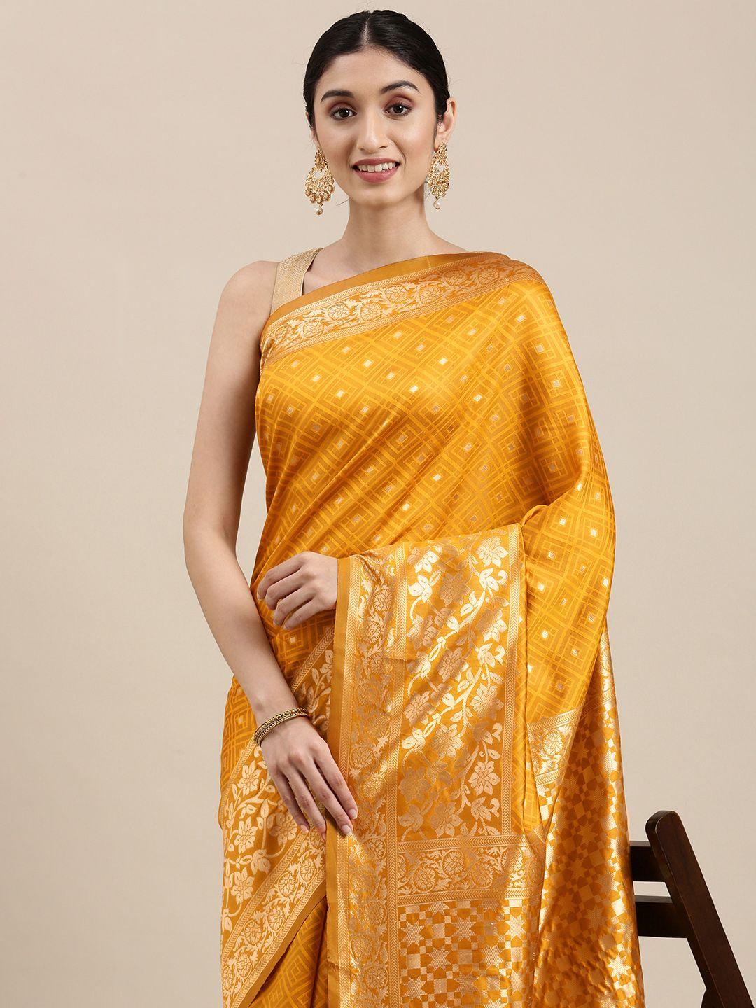 mitera mustard yellow & golden art silk banarasi saree