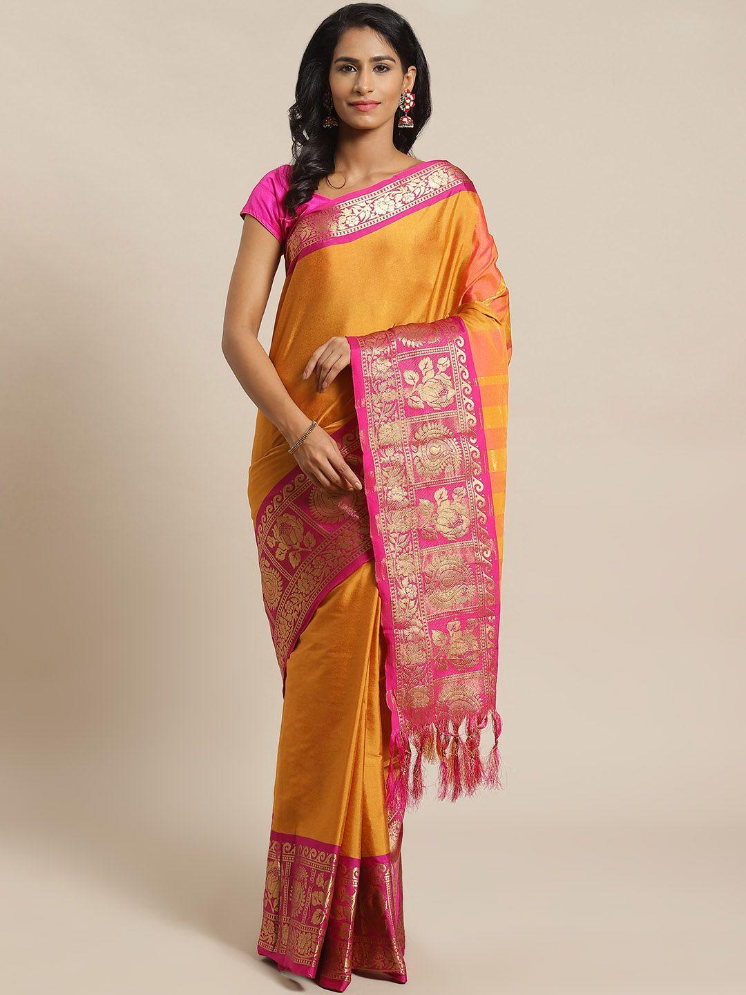 mitera mustard yellow solid banarasi saree