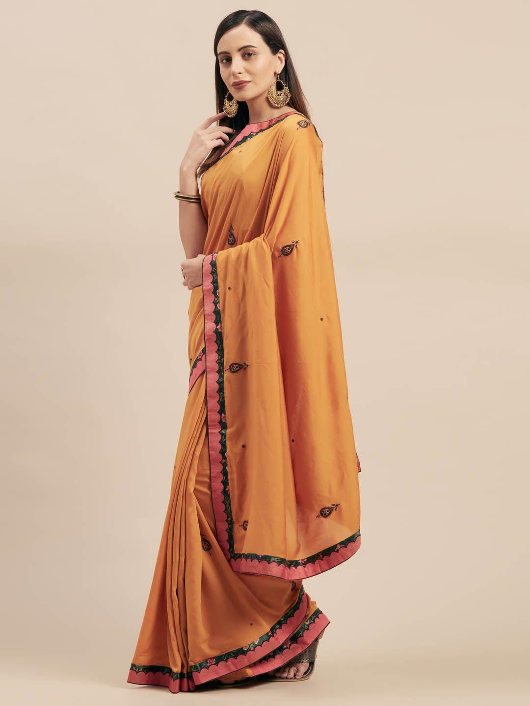 mitera mustard yellow woven design silk blend saree