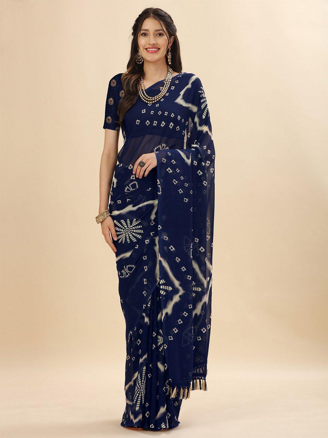 mitera navy blue bandhani printed jaali pure georgette chanderi saree