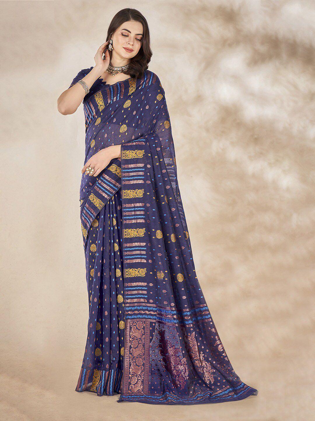 mitera navy blue ethnic motifs designer banarasi saree