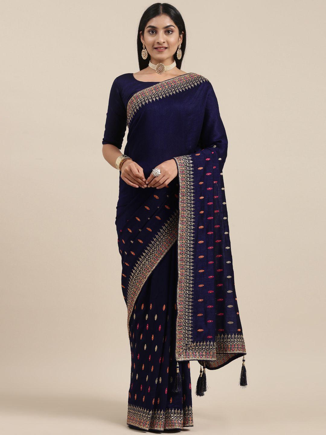 mitera navy blue silk blend saree