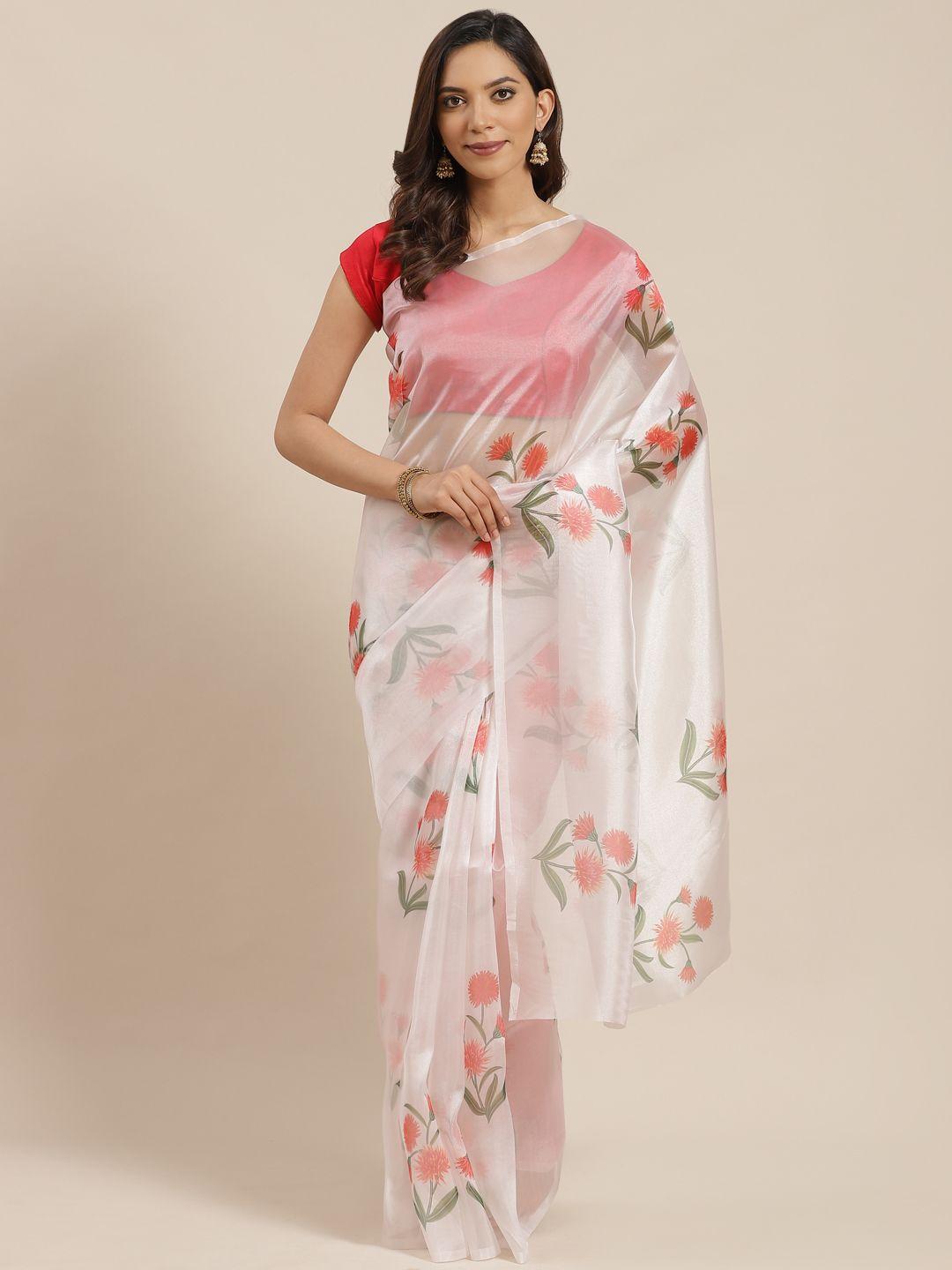 mitera off-white & red organza floral print celebrity saree