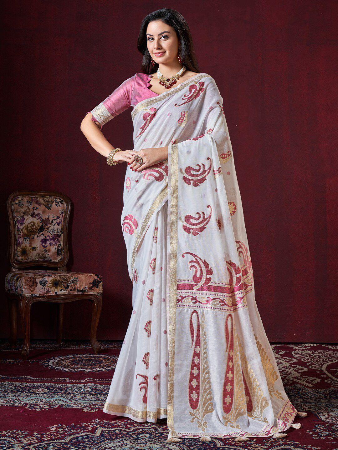 mitera off white ethnic motifs zari designer banarasi saree