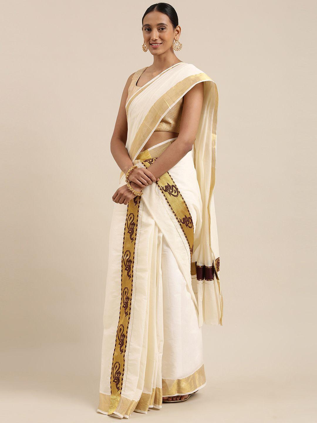 mitera off white kasavu double set mundu saree