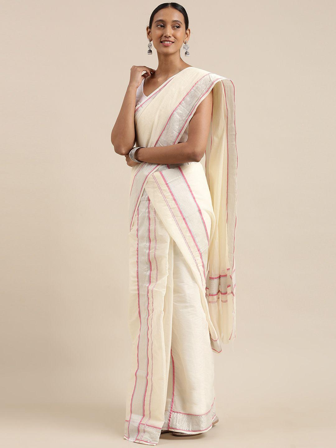 mitera off white kasavu mundu saree