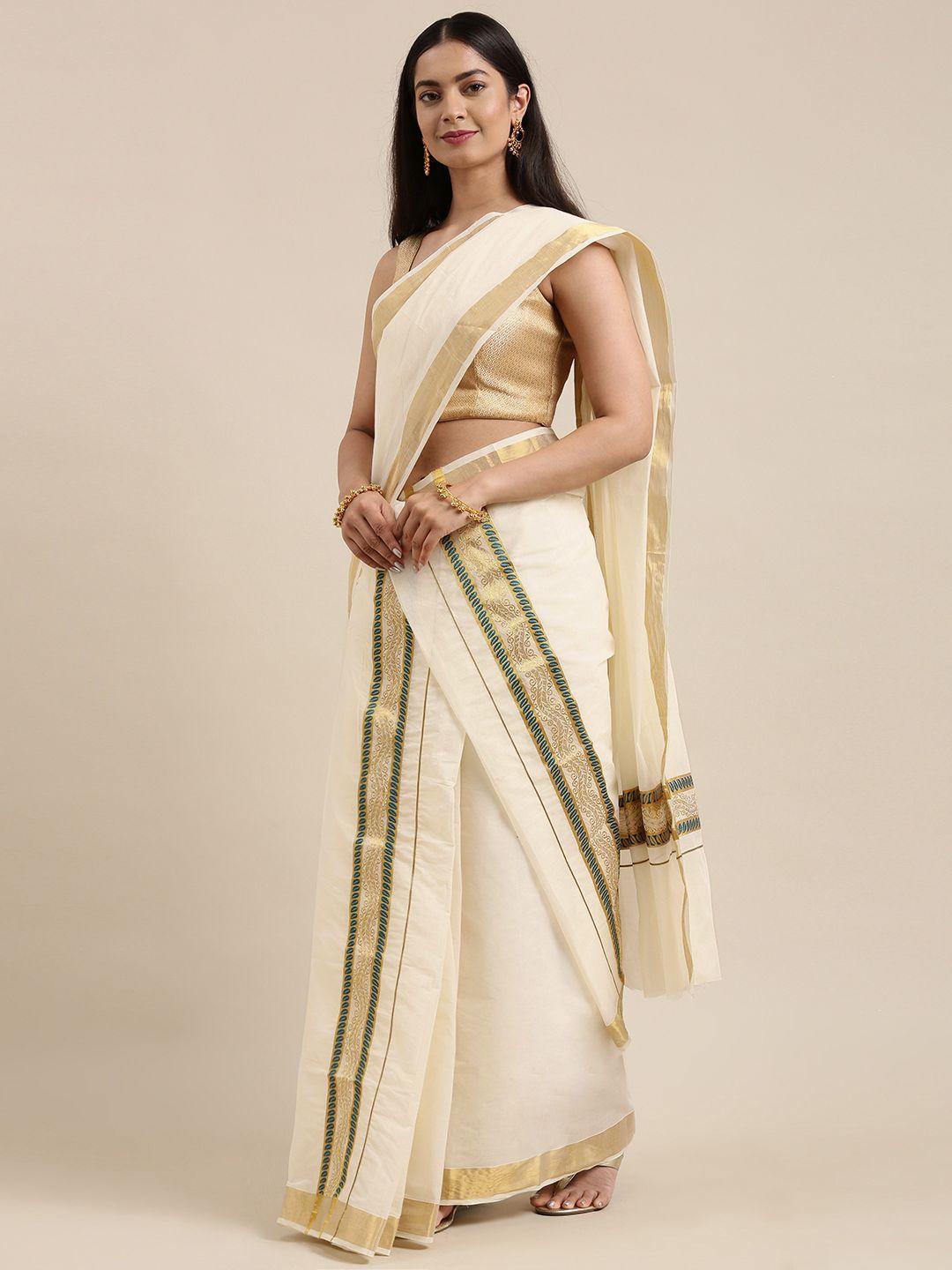 mitera off white zari double set mundu kasavu saree