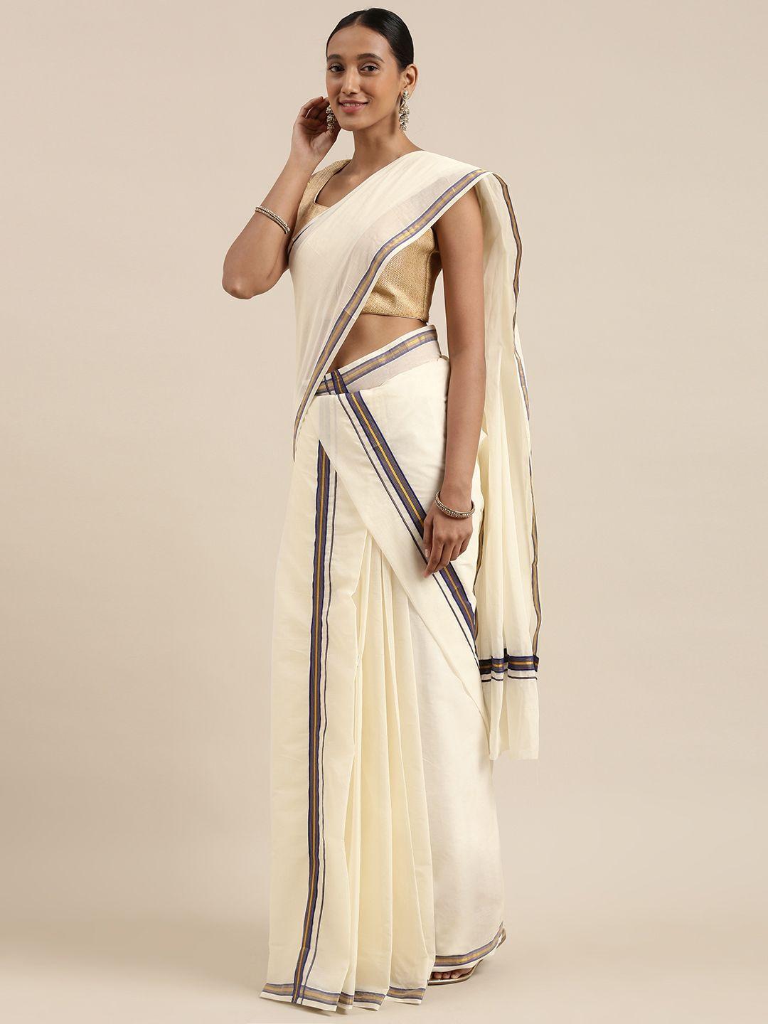 mitera off white zari double set mundu kasavu saree