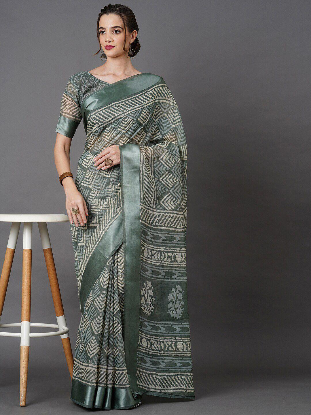 mitera olive green ethnic motifs saree