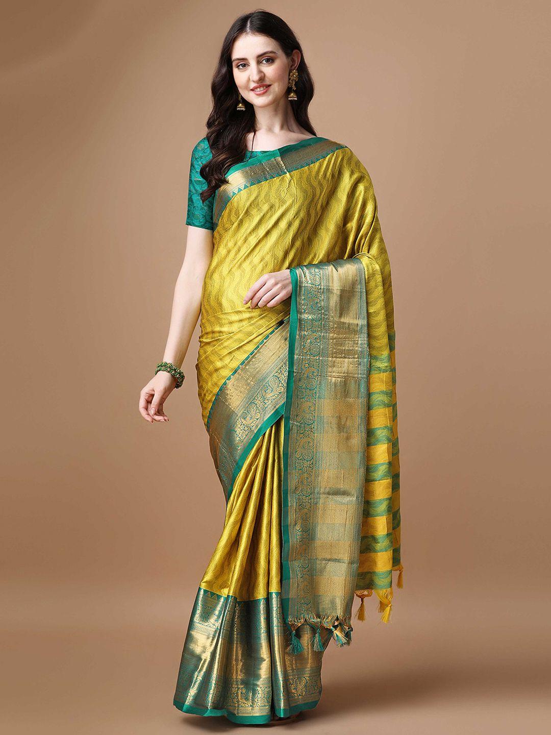 mitera olive green ethnic motifs woven design zari silk cotton saree