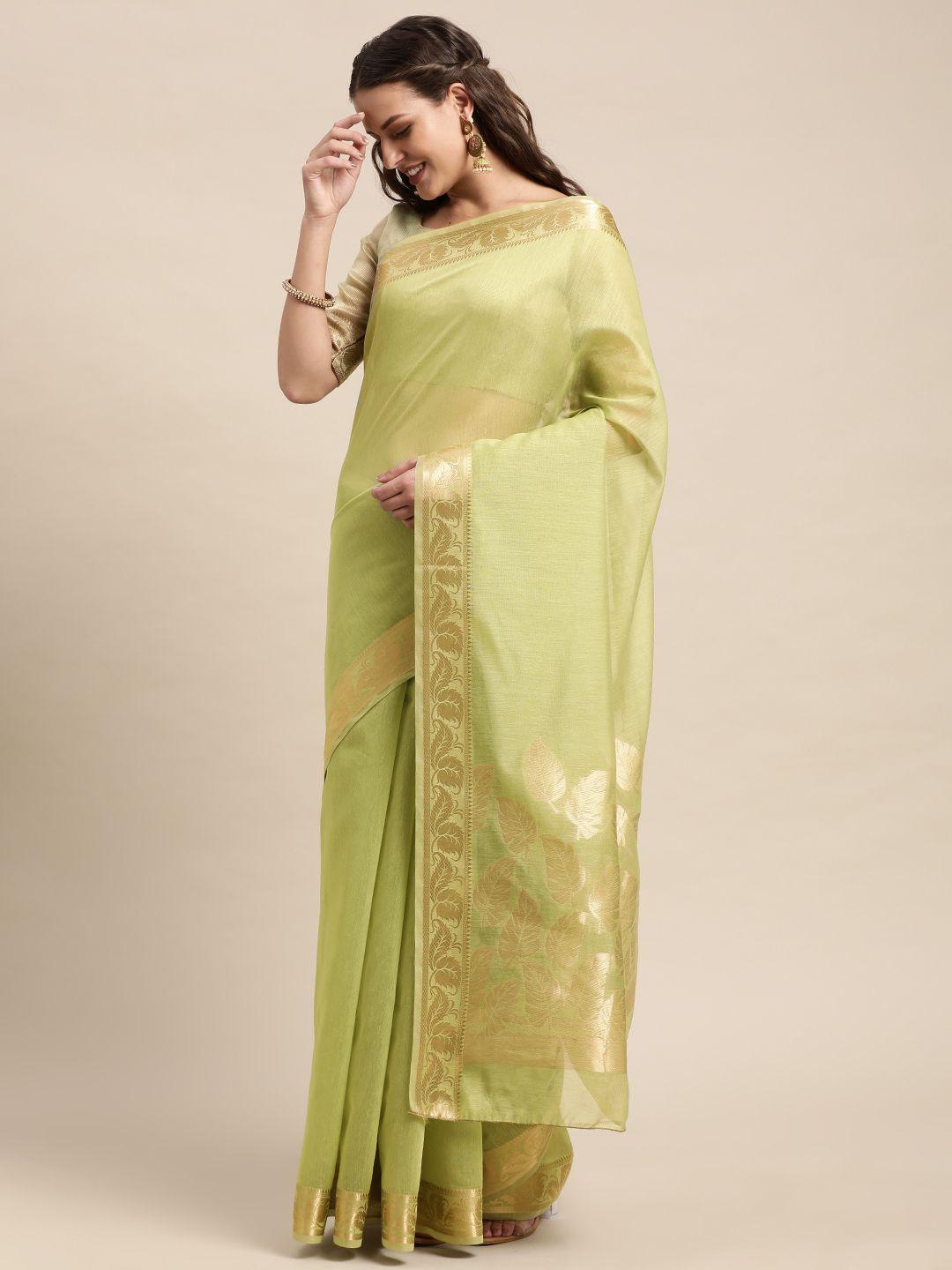 mitera olive green ethnic motifs zari linen blend taant saree