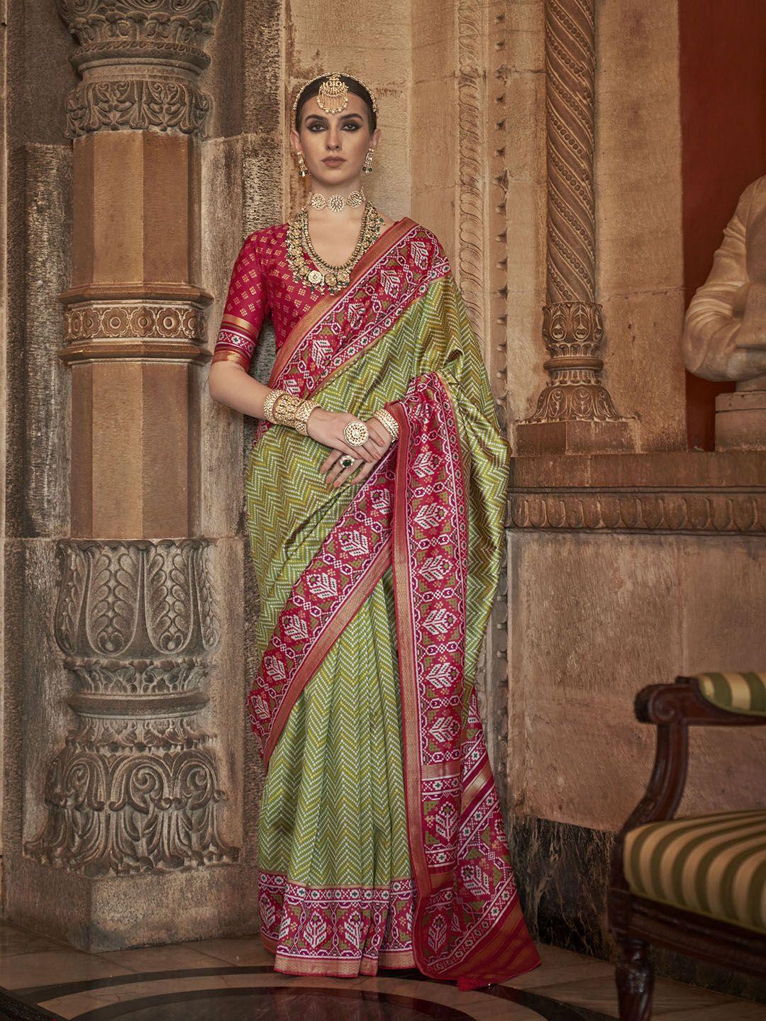 mitera olive green striped zari silk blend handloom saree