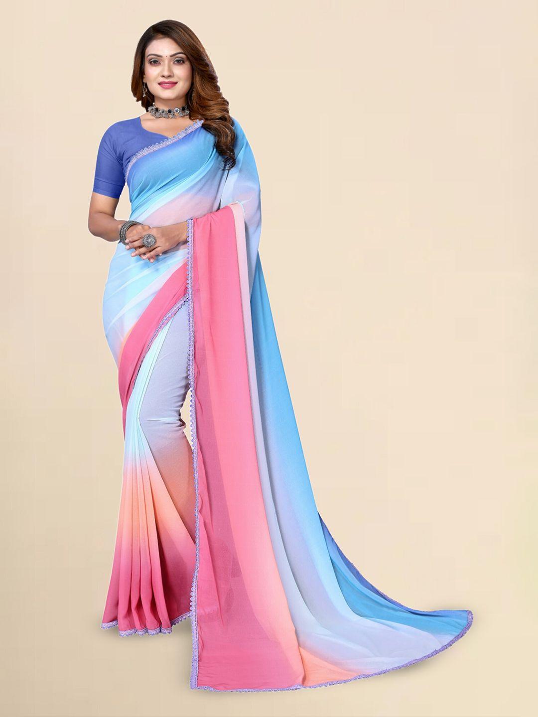 mitera ombre printed pure georgette saree with blouse piece