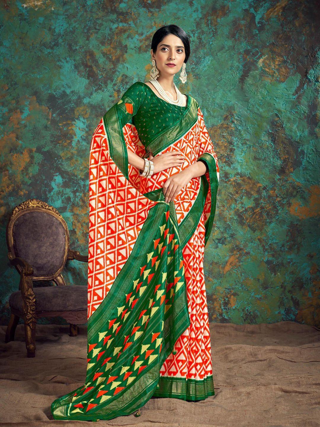 mitera orange & green silk blend patola saree