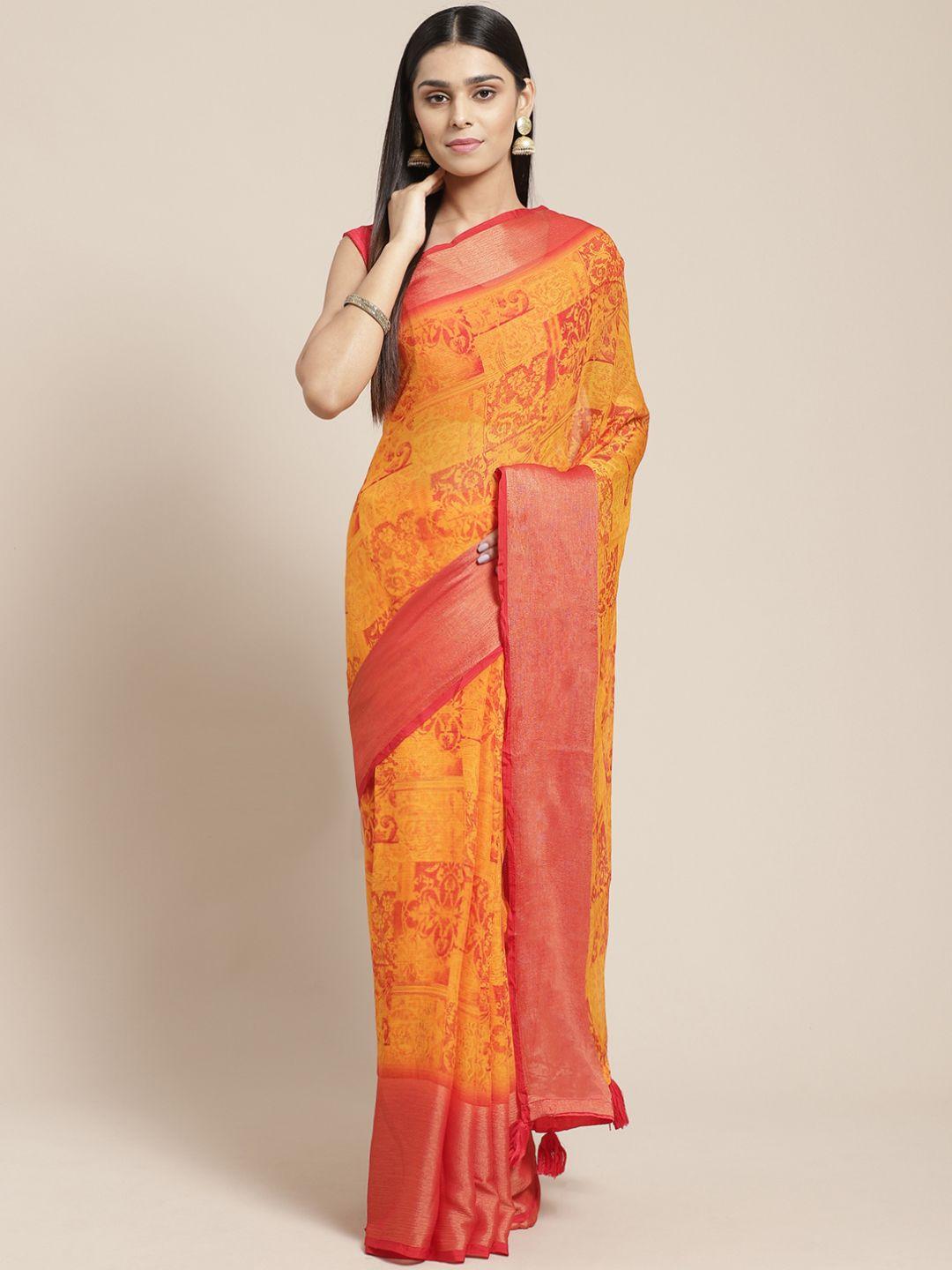 mitera orange & red printed saree