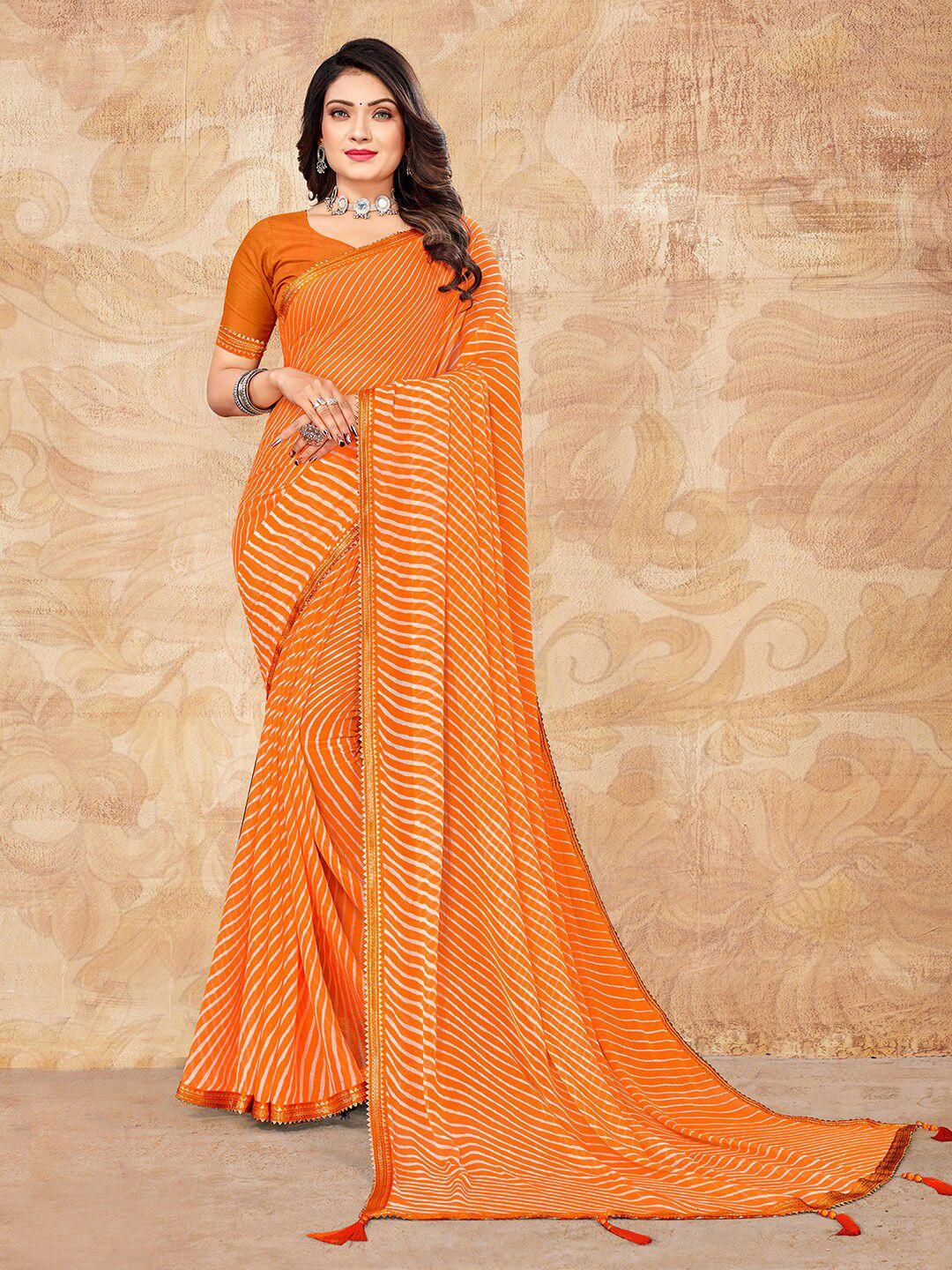 mitera orange & white leheriya poly chiffon leheriya saree