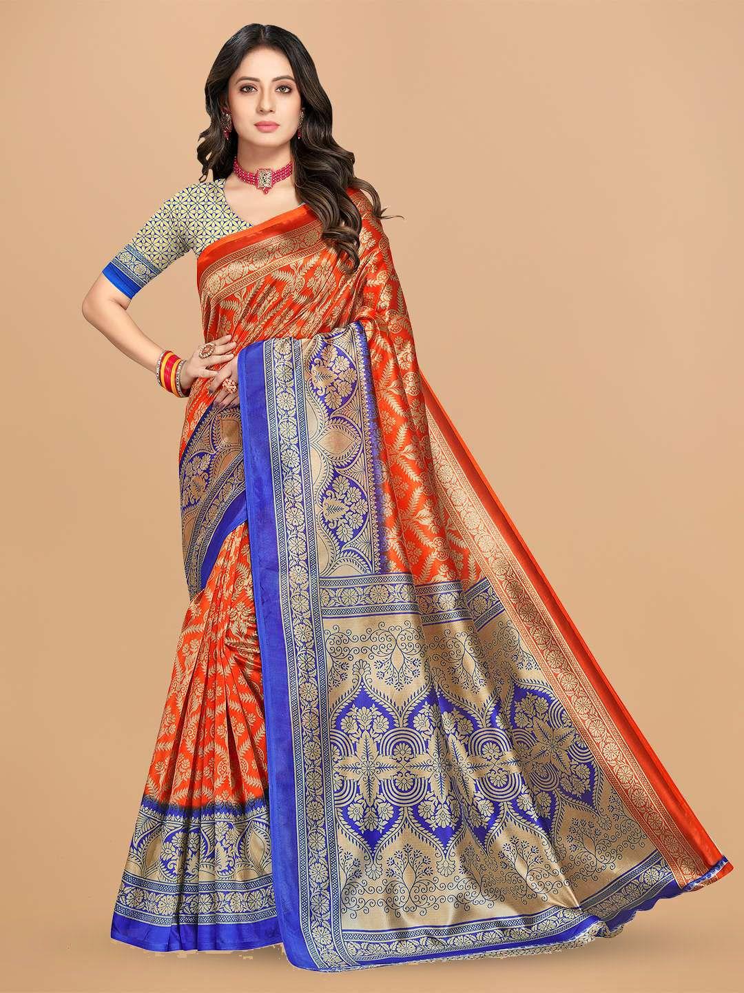 mitera orange art silk designer saree