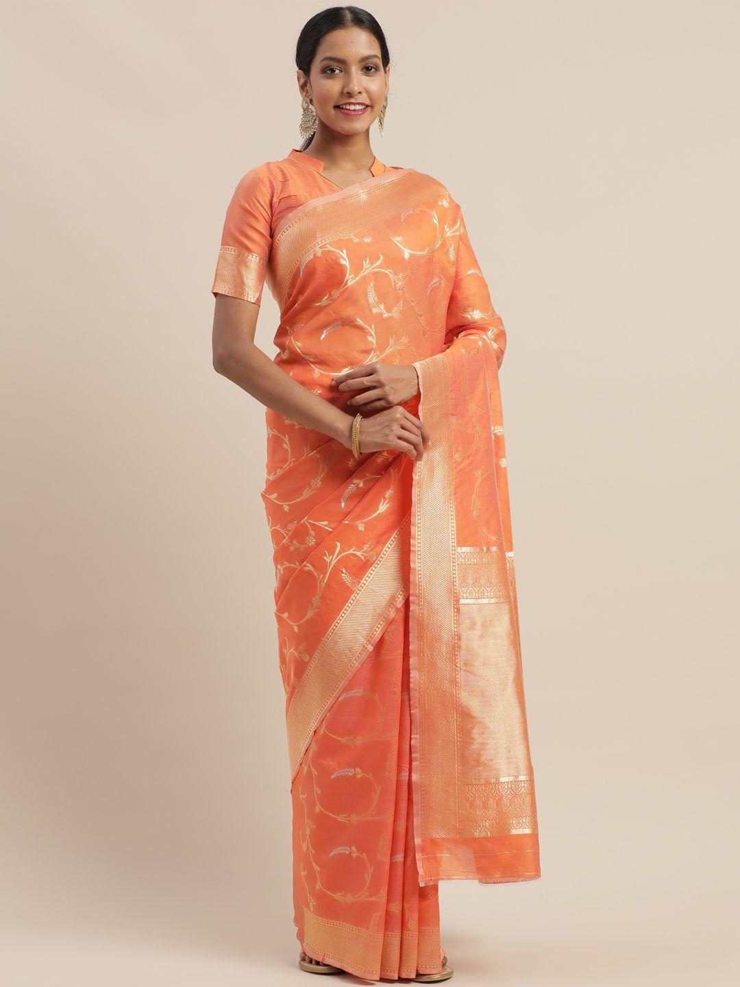 mitera orange art silk woven design banarasi saree