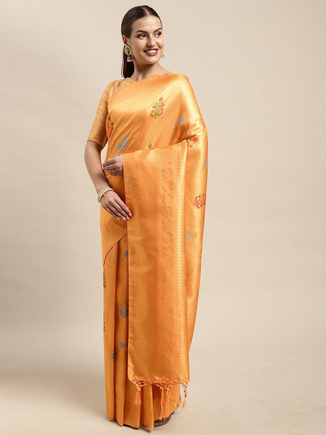 mitera orange ethnic motifs silk blend saree