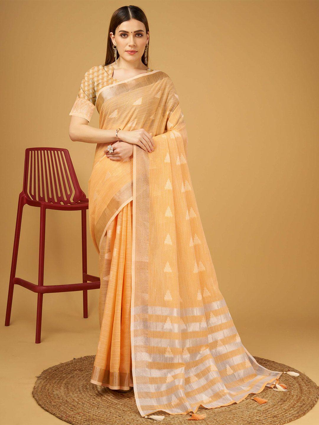 mitera orange linen blend designer saree