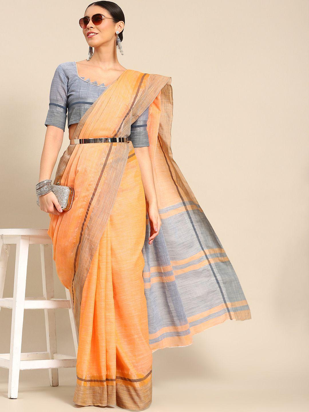 mitera orange linen cotton saree