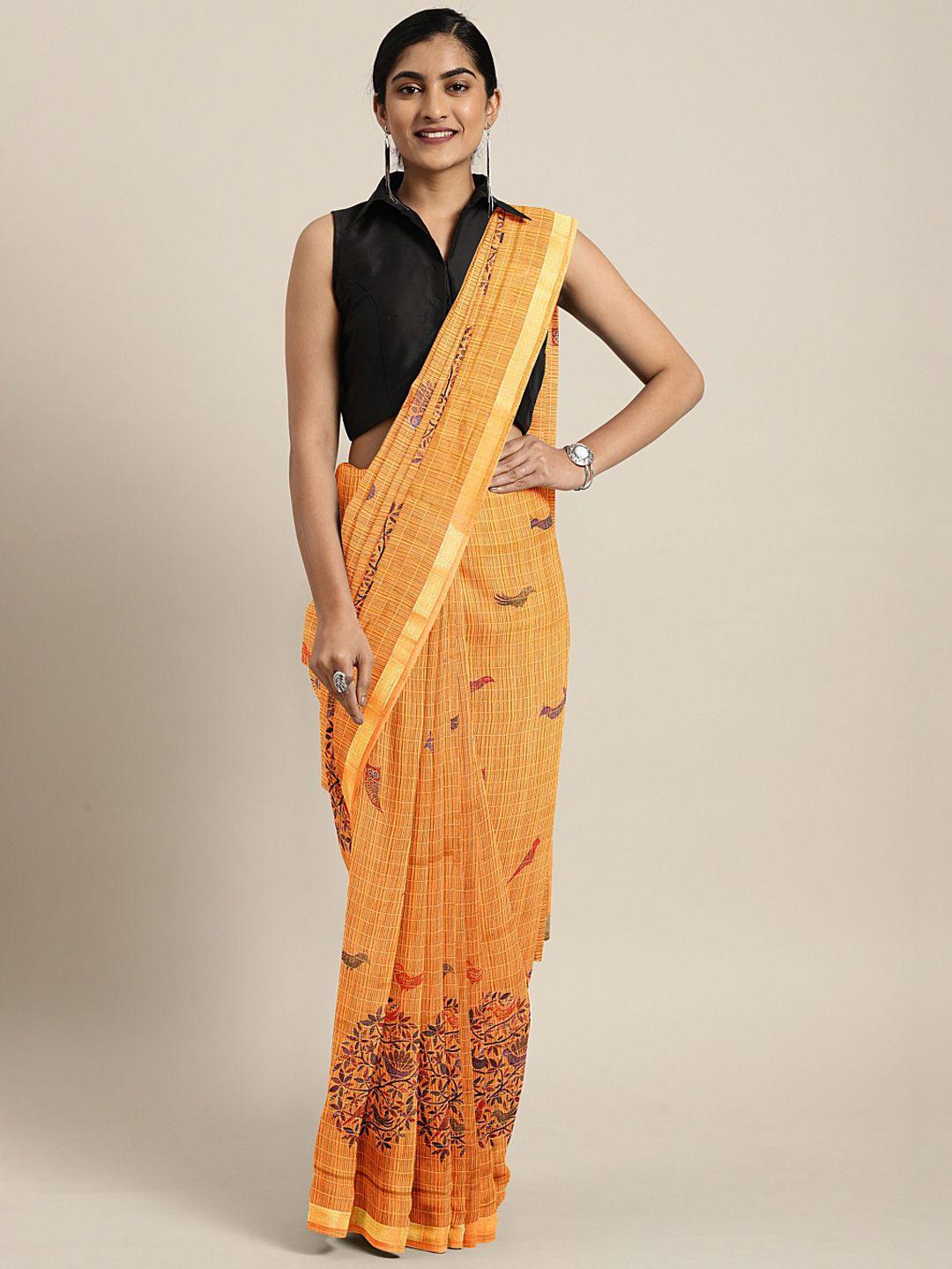 mitera orange printed saree