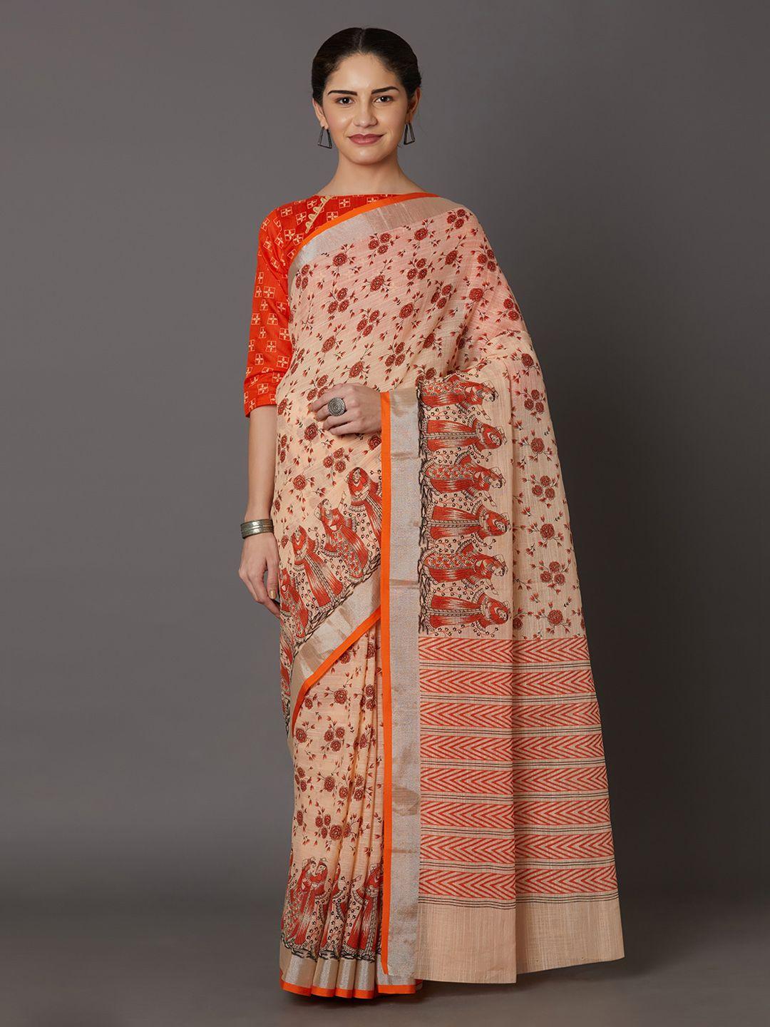 mitera orange silk blend woven design kanjeevaram saree