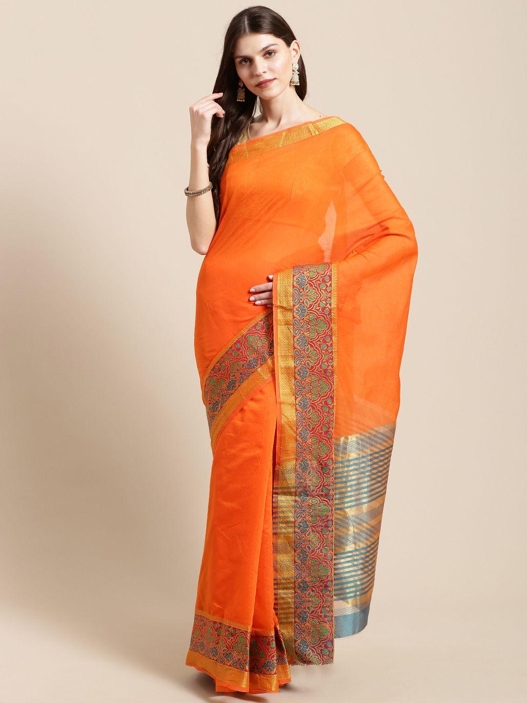 mitera orange solid kanjeevaram saree