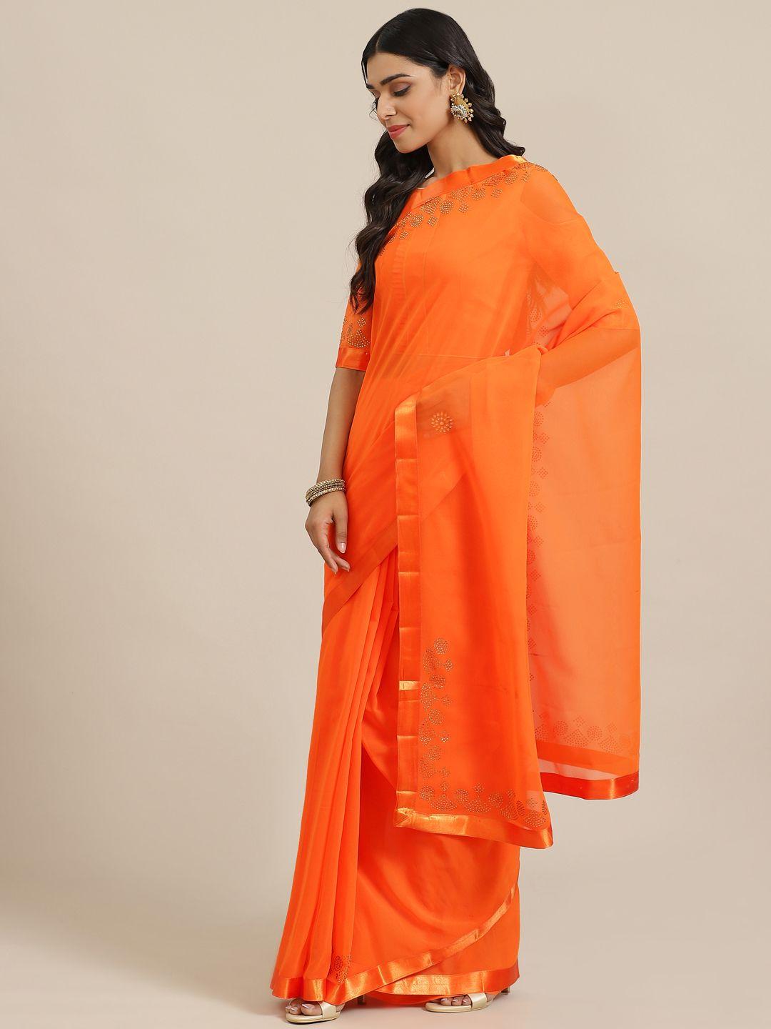 mitera orange solid pure georgette saree