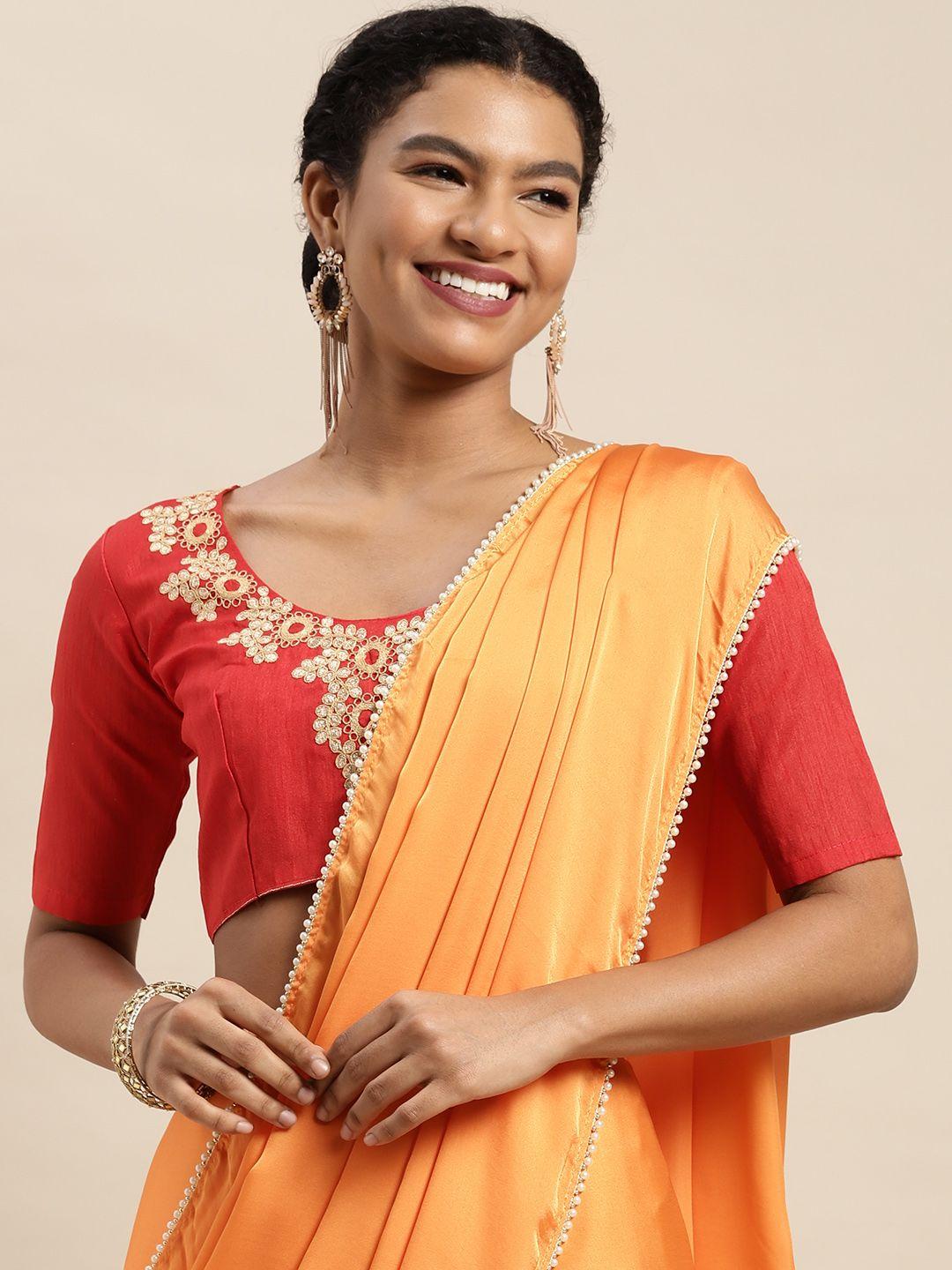 mitera orange solid satin saree