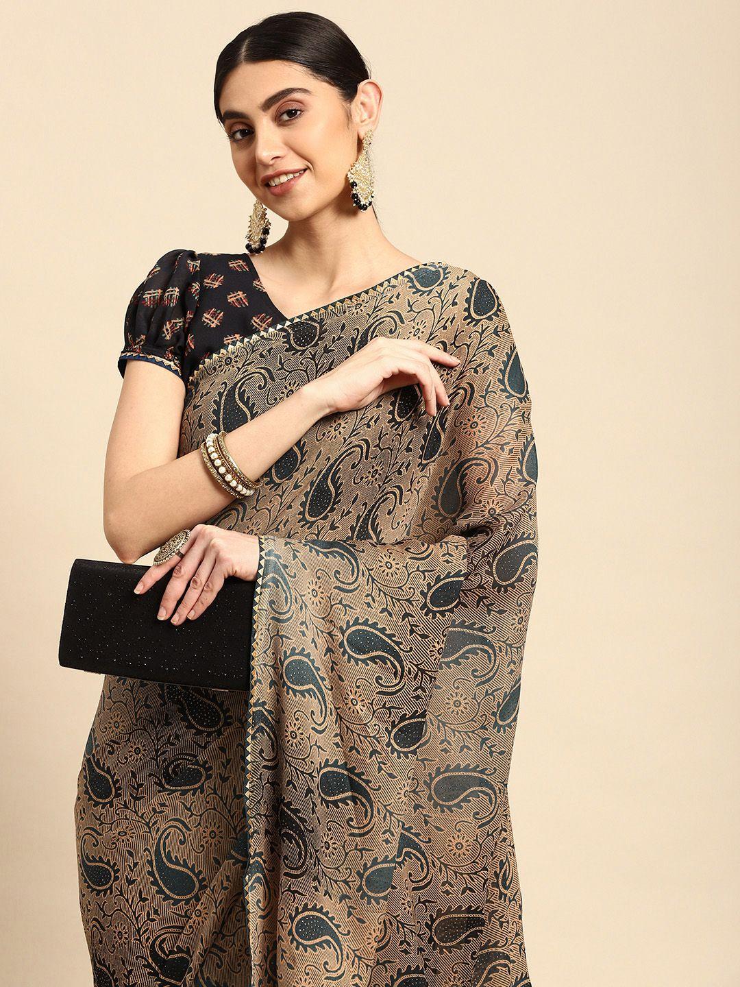 mitera paisley printed poly crepe saree