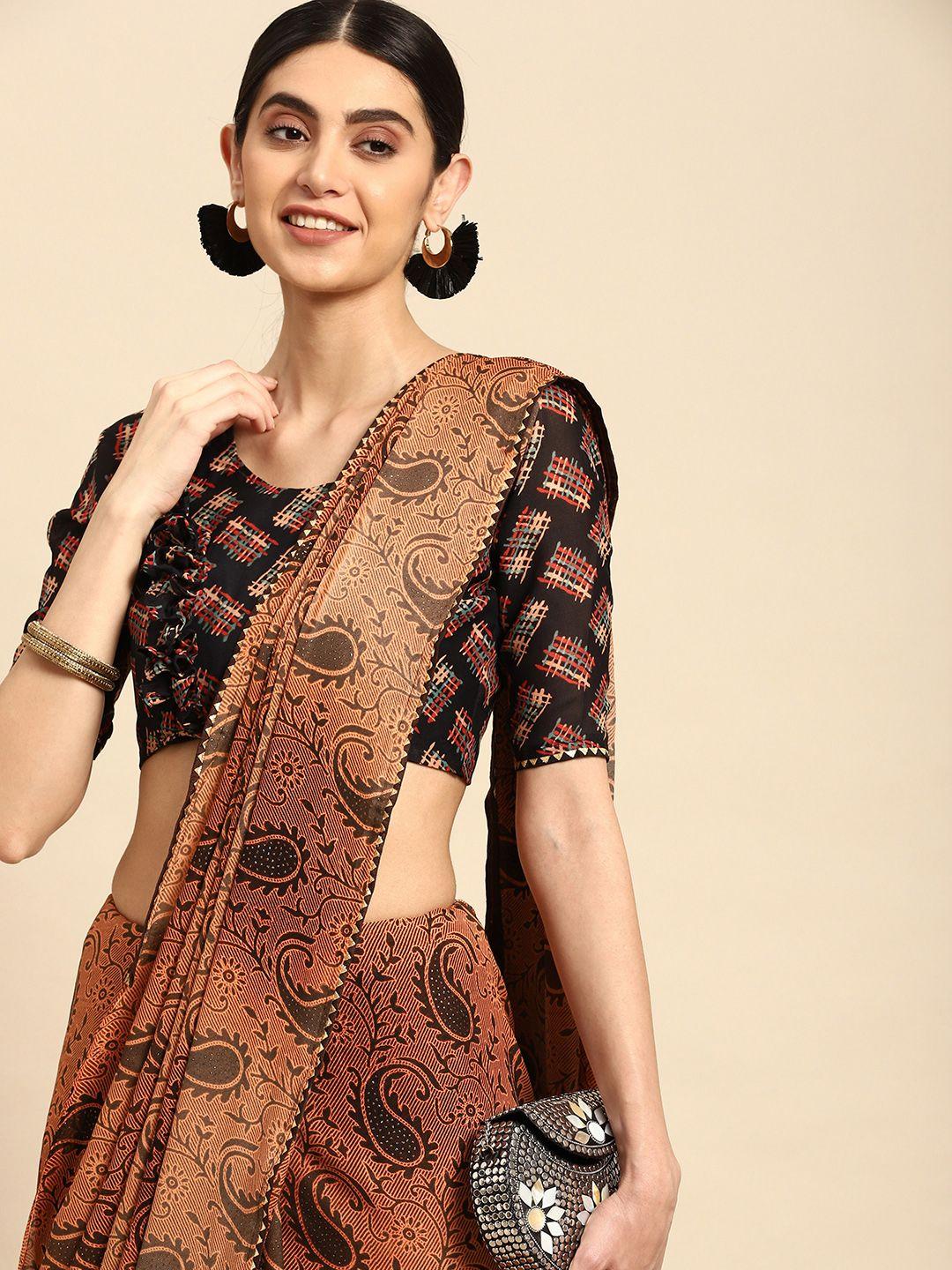 mitera paisley printed poly crepe saree