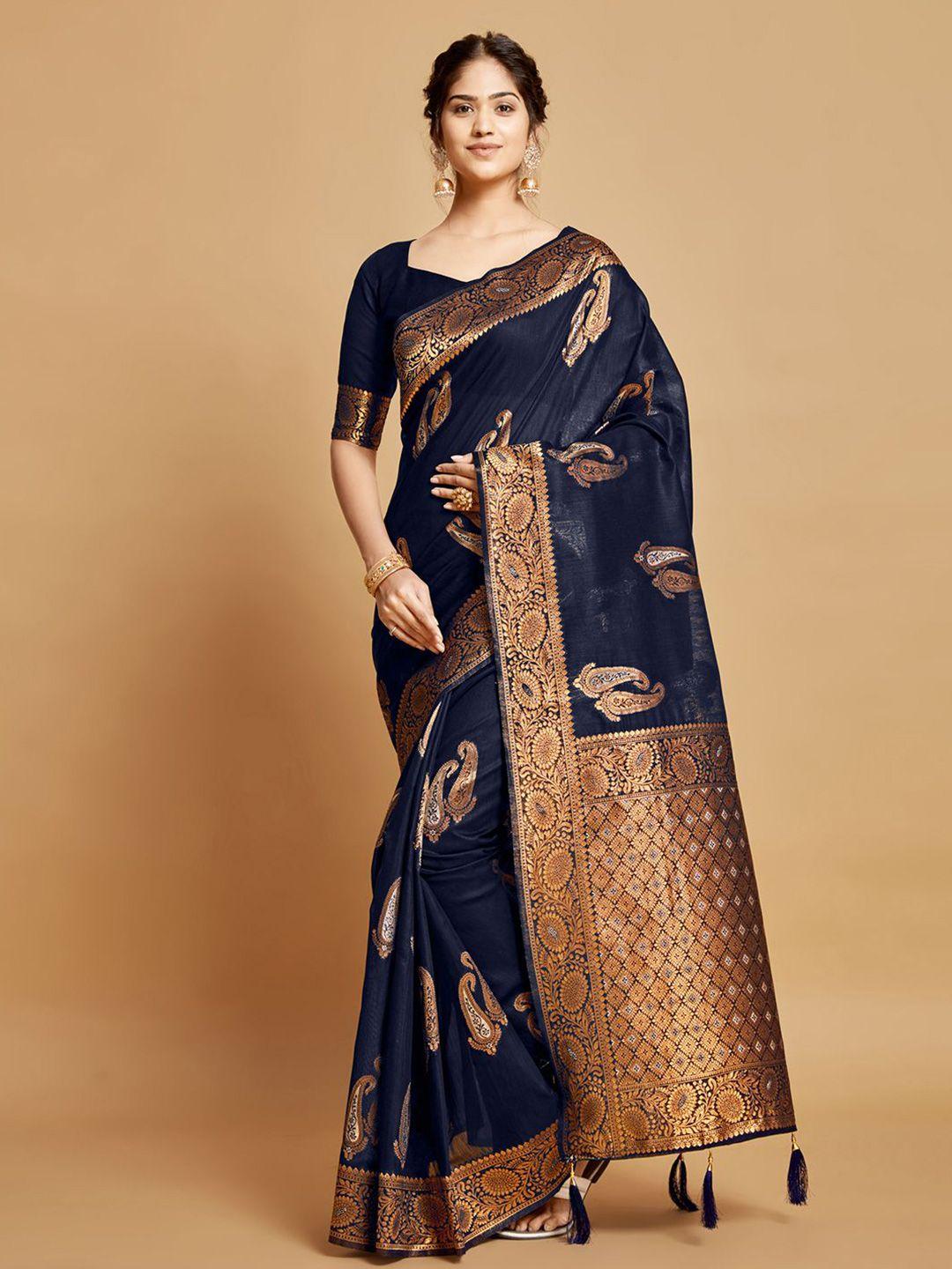 mitera paisley woven design zari linen blend banarasi saree