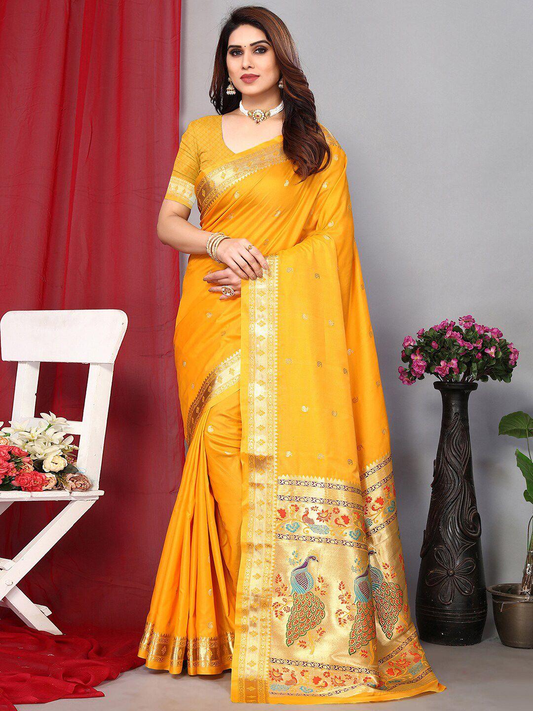 mitera paisley woven design zari paithani saree