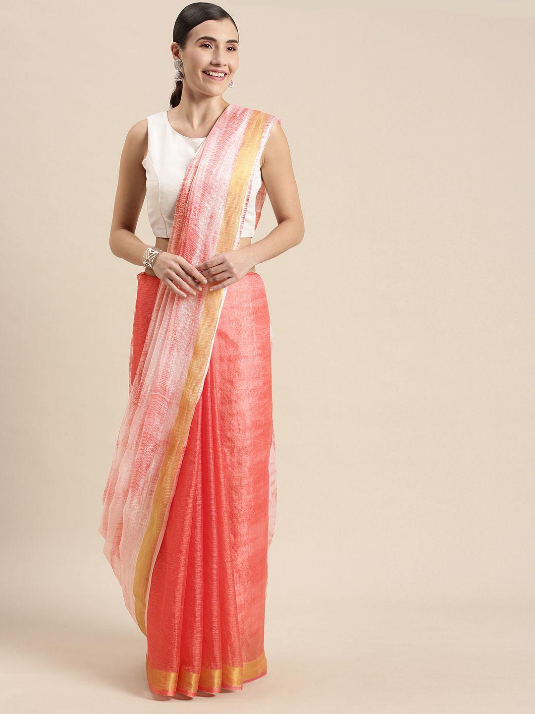 mitera peach-coloured hand tie and dye bandhani kota art silk saree