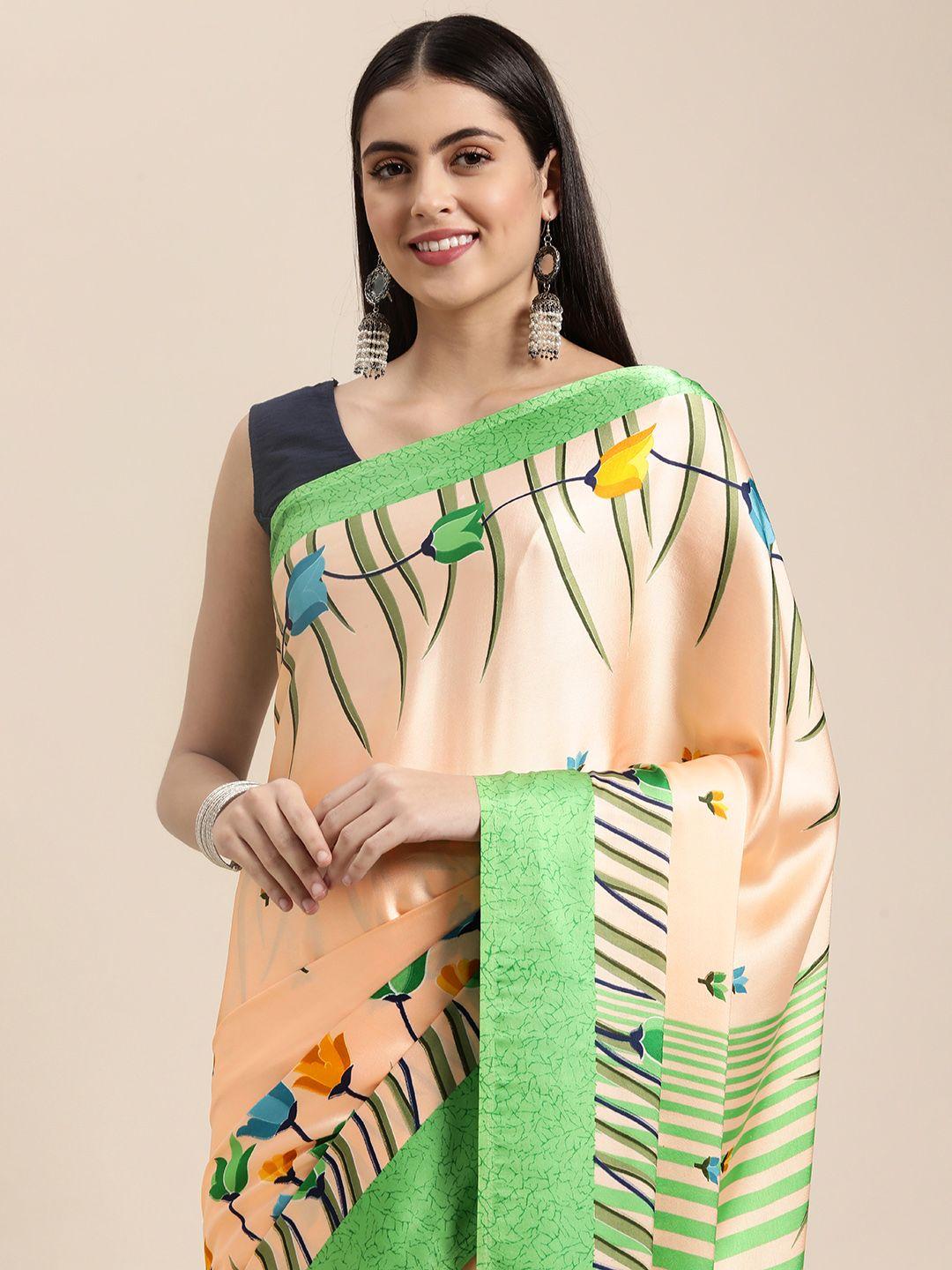 mitera peach-coloured pure satin printed saree