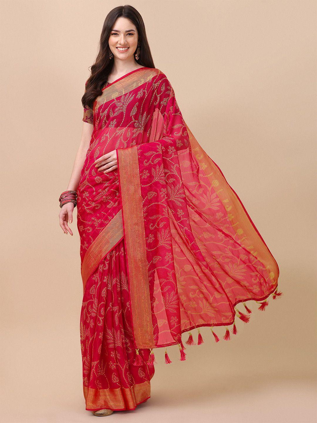 mitera pink & beige floral printed saree