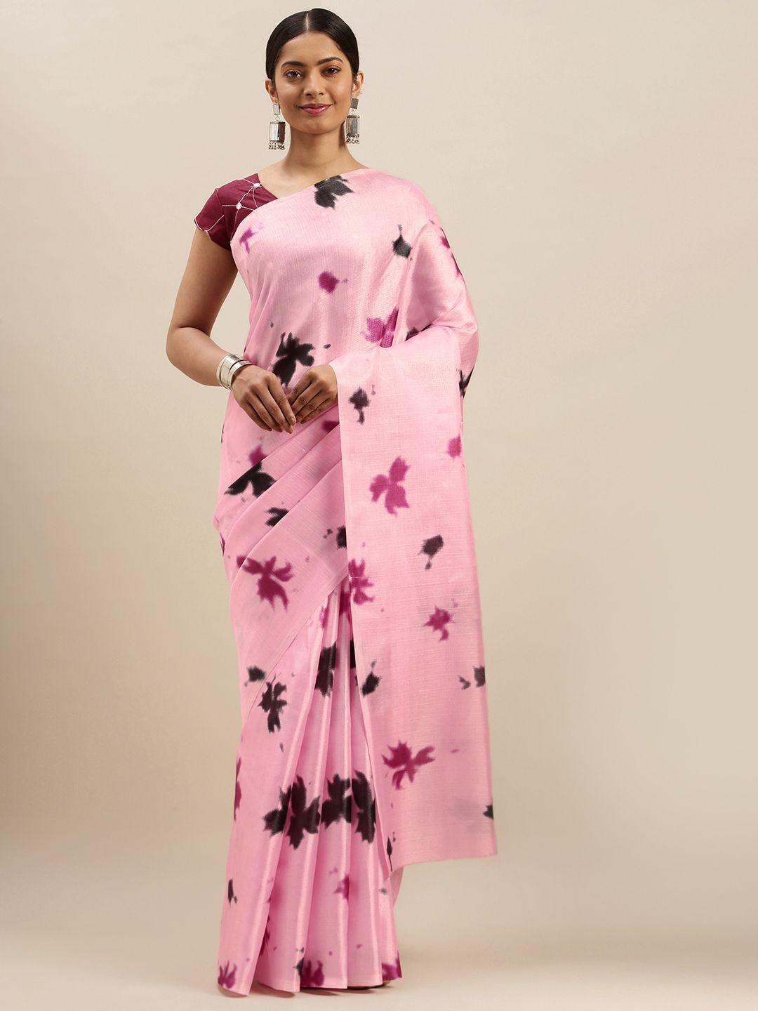 mitera pink & black art silk printed saree