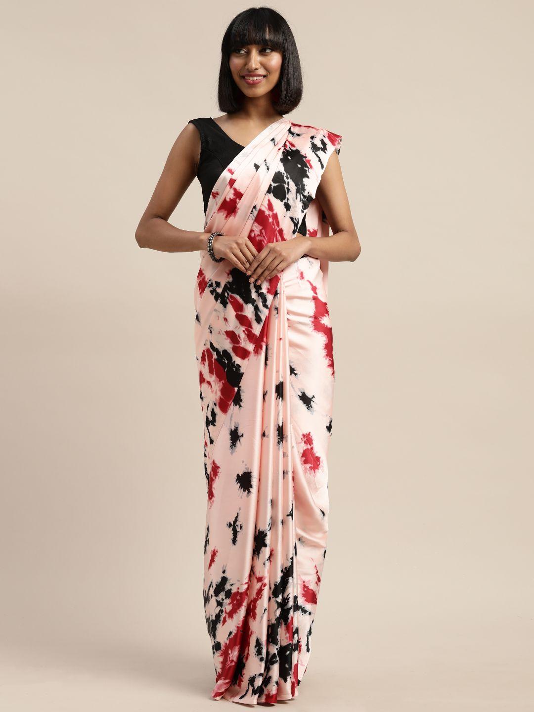 mitera pink & black ombre printed poly crepe saree