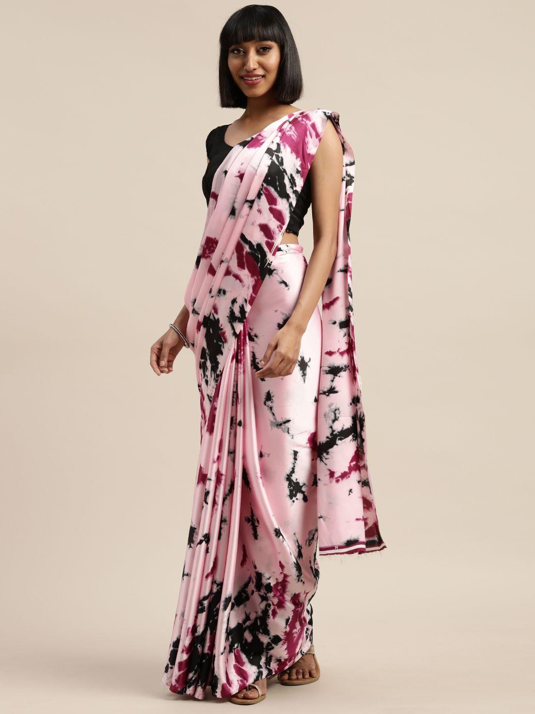 mitera pink & black ombre printed saree